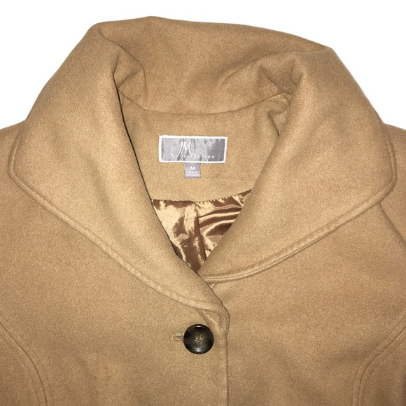 Tan Peacoat, JM Collection, Winter Lightweight Pea Coat, Classy, Caramel, Medium - Picture 5 of 12